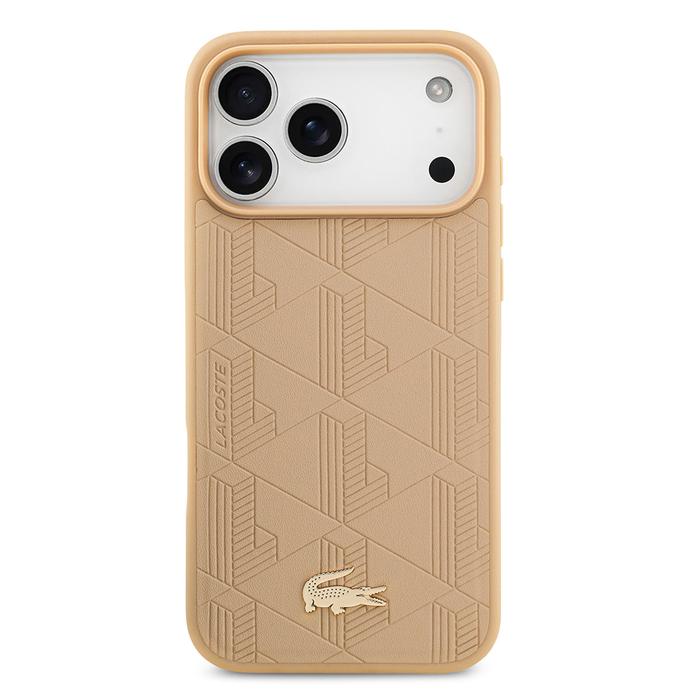 iPhone 17 Pro Max Kılıf Lacoste Orjinal Lisanslı M-safe Şarj Özellikli PU Deri Tasarımlı Karışık Monogram Desenli Kapak
