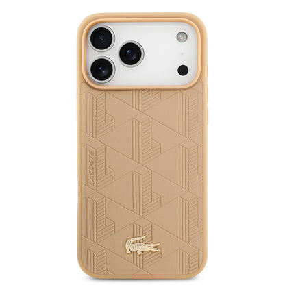 iPhone 17 Pro Max Kılıf Lacoste Orjinal Lisanslı M-safe Şarj Özellikli PU Deri Tasarımlı Karışık Monogram Desenli Kapak