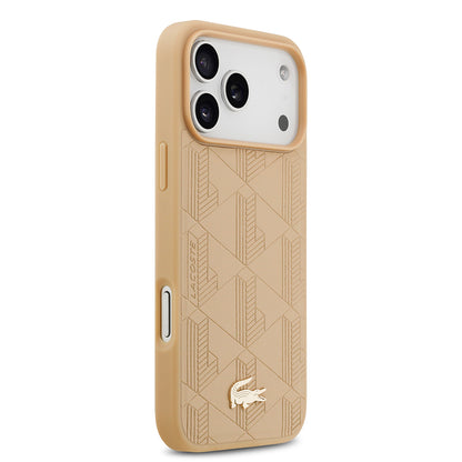 iPhone 17 Pro Max Kılıf Lacoste Orjinal Lisanslı M-safe Şarj Özellikli PU Deri Tasarımlı Karışık Monogram Desenli Kapak
