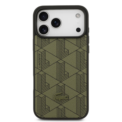 Apple iPhone 17 Pro Max Kılıf Lacoste Orjinal Lisanslı M-safe Şarj Özellikli PU Deri Tasarımlı Kartlıklı Karışık Monogram Desenli Kapak