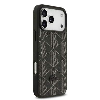 Apple iPhone 17 Pro Max Kılıf Lacoste Orjinal Lisanslı M-safe Şarj Özellikli PU Deri Tasarımlı Kartlıklı Karışık Monogram Desenli Kapak