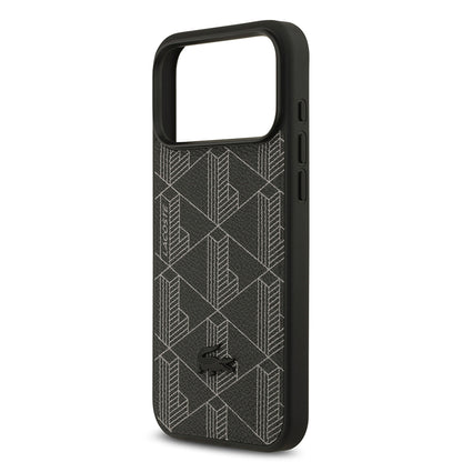 Apple iPhone 17 Pro Max Kılıf Lacoste Orjinal Lisanslı M-safe Şarj Özellikli PU Deri Tasarımlı Kartlıklı Karışık Monogram Desenli Kapak