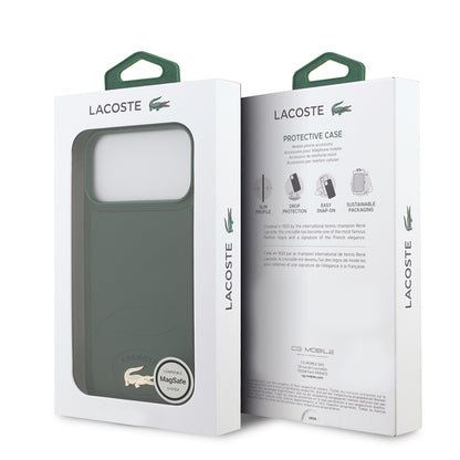 iPhone 17 Pro Max Kılıf Lacoste Orjinal Lisanslı M-safe Şarj Özellikli PU Deri Tasarımlı Metal Logolu Kapak
