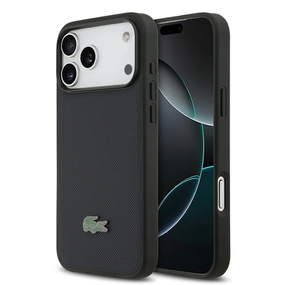 Apple iPhone 17 Pro Max Kılıf Lacoste Orjinal Lisanslı M-safe Şarj Özellikli PU Pike Desenli Metal Logolu Kapak