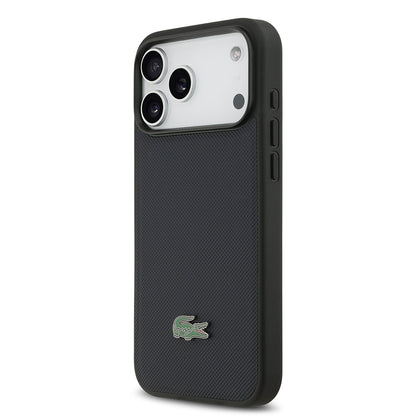 Apple iPhone 17 Pro Max Kılıf Lacoste Orjinal Lisanslı M-safe Şarj Özellikli PU Pike Desenli Metal Logolu Kapak