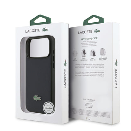 Apple iPhone 17 Pro Max Kılıf Lacoste Orjinal Lisanslı M-safe Şarj Özellikli PU Pike Desenli Metal Logolu Kapak
