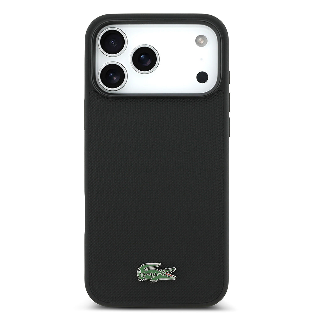 iPhone 17 Pro Max Kılıf Lacoste Orjinal Lisanslı M-safe Şarj Özellikli PU Pike Desenli Metal Logolu Kartlıklı Kapak