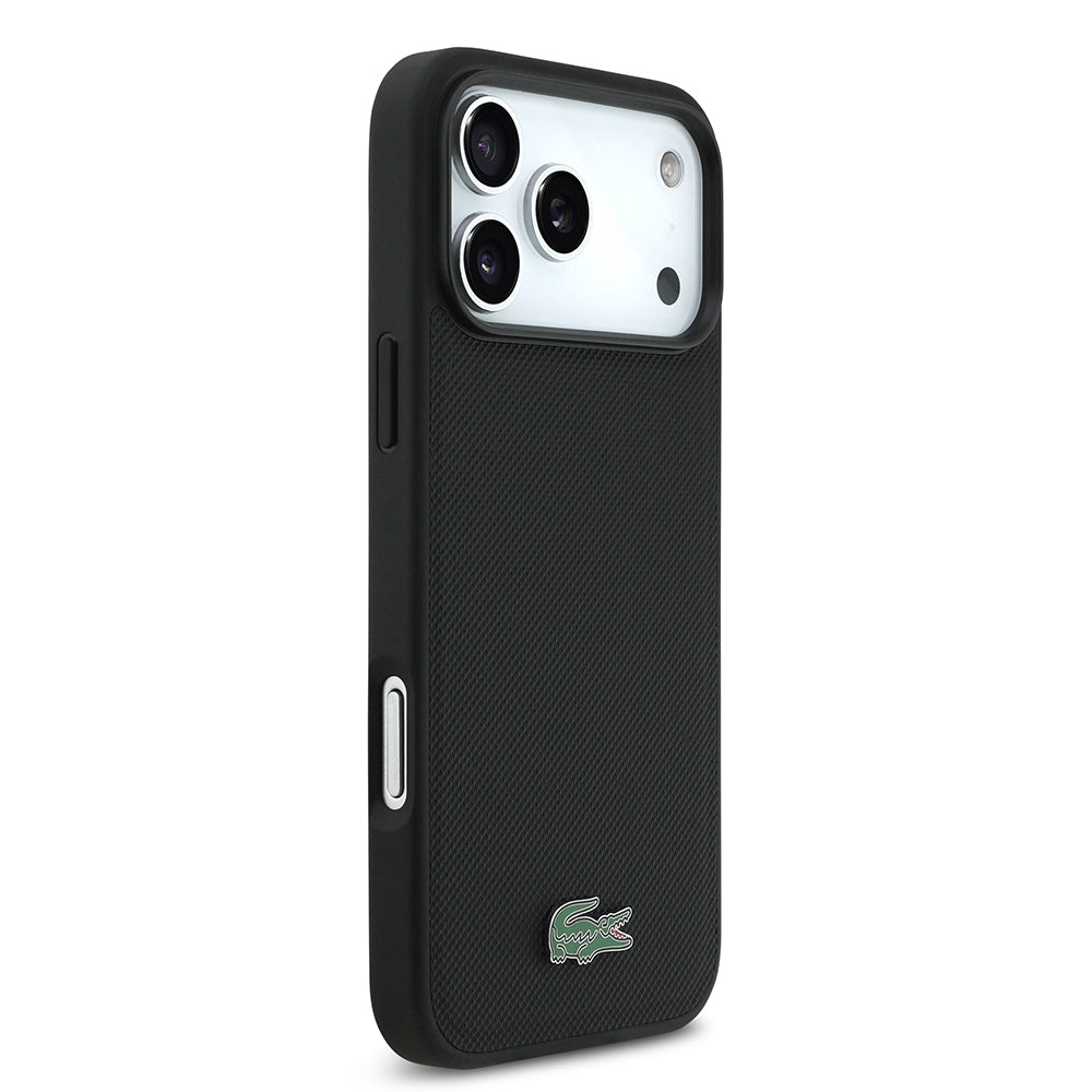 iPhone 17 Pro Max Kılıf Lacoste Orjinal Lisanslı M-safe Şarj Özellikli PU Pike Desenli Metal Logolu Kartlıklı Kapak