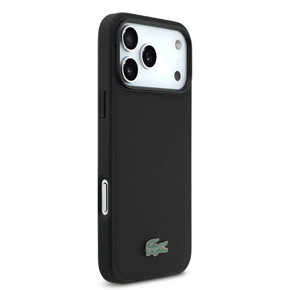 iPhone 17 Pro Max Kılıf Lacoste Orjinal Lisanslı M-safe Şarj Özellikli PU Pike Desenli Metal Logolu Kartlıklı Kapak
