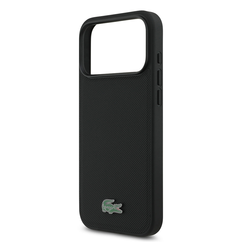 iPhone 17 Pro Max Kılıf Lacoste Orjinal Lisanslı M-safe Şarj Özellikli PU Pike Desenli Metal Logolu Kartlıklı Kapak