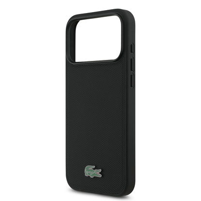 iPhone 17 Pro Max Kılıf Lacoste Orjinal Lisanslı M-safe Şarj Özellikli PU Pike Desenli Metal Logolu Kartlıklı Kapak