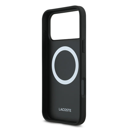 iPhone 17 Pro Max Kılıf Lacoste Orjinal Lisanslı M-safe Şarj Özellikli PU Pike Desenli Metal Logolu Kartlıklı Kapak