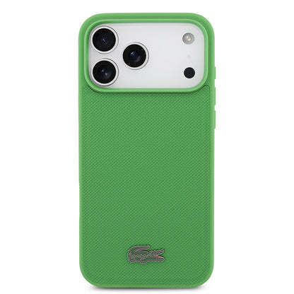 iPhone 17 Pro Max Kılıf Lacoste Orjinal Lisanslı M-safe Şarj Özellikli PU Pike Desenli Metal Logolu Kartlıklı Kapak