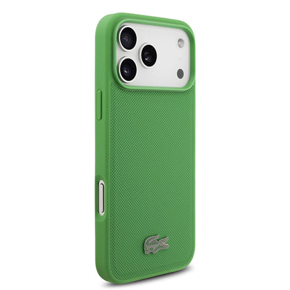 iPhone 17 Pro Max Kılıf Lacoste Orjinal Lisanslı M-safe Şarj Özellikli PU Pike Desenli Metal Logolu Kartlıklı Kapak