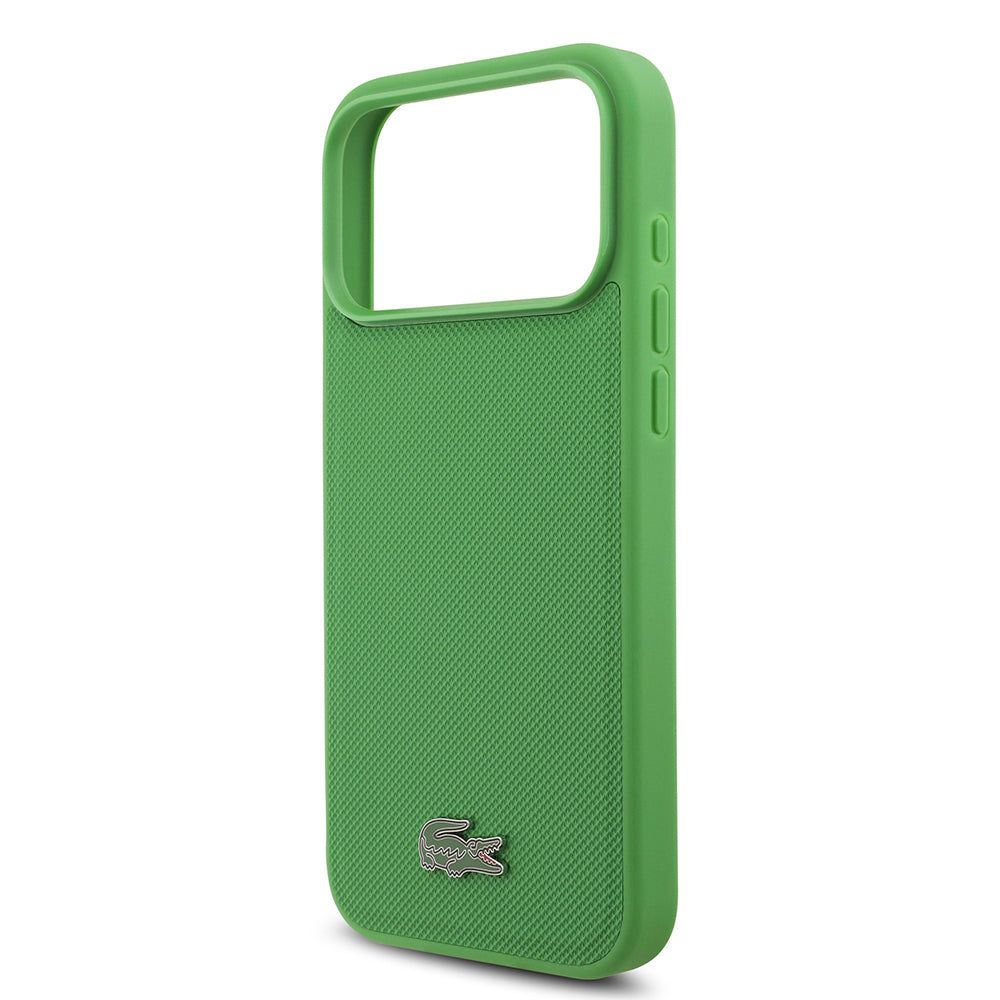 iPhone 17 Pro Max Kılıf Lacoste Orjinal Lisanslı M-safe Şarj Özellikli PU Pike Desenli Metal Logolu Kartlıklı Kapak