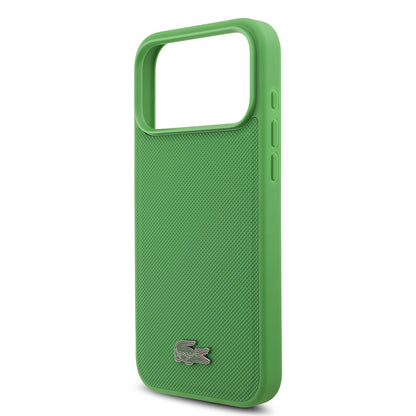 iPhone 17 Pro Max Kılıf Lacoste Orjinal Lisanslı M-safe Şarj Özellikli PU Pike Desenli Metal Logolu Kartlıklı Kapak