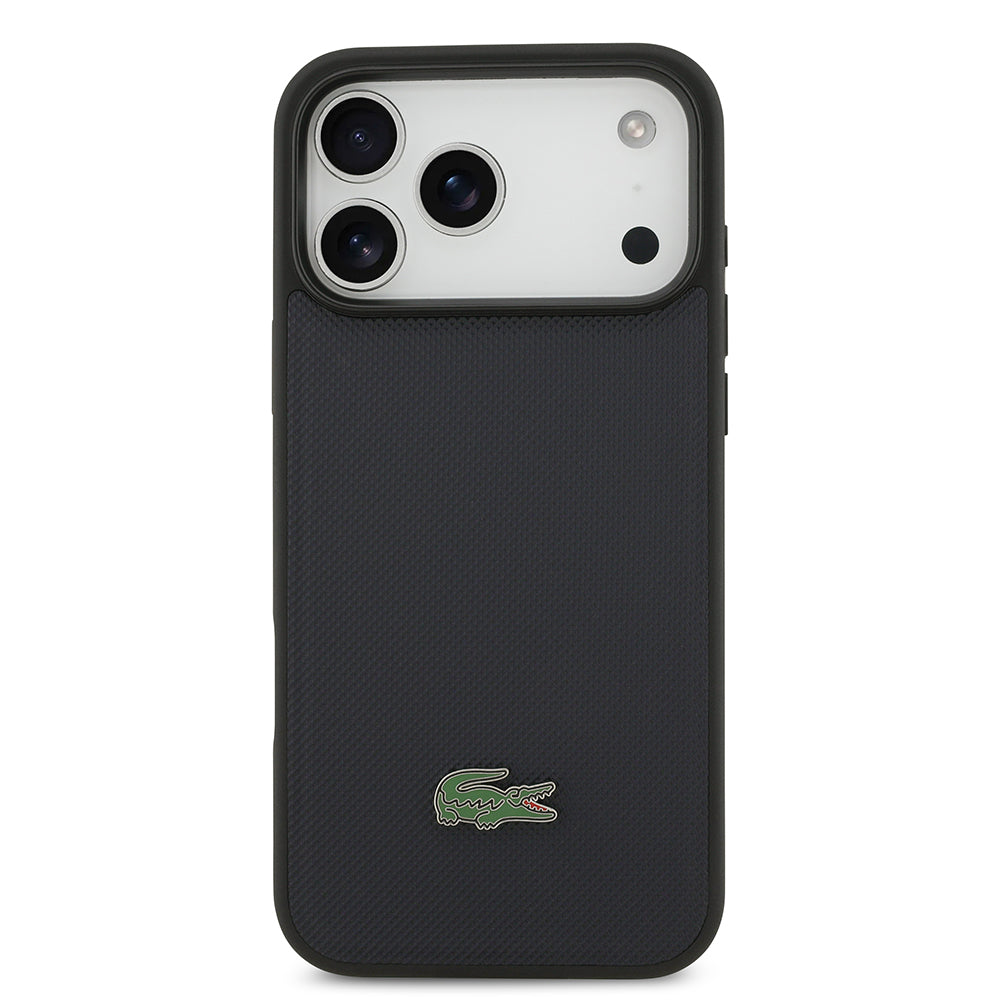 iPhone 17 Pro Max Kılıf Lacoste Orjinal Lisanslı M-safe Şarj Özellikli PU Pike Desenli Metal Logolu Kartlıklı Kapak