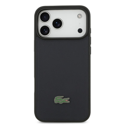 iPhone 17 Pro Max Kılıf Lacoste Orjinal Lisanslı M-safe Şarj Özellikli PU Pike Desenli Metal Logolu Kartlıklı Kapak