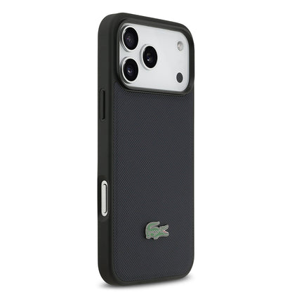 iPhone 17 Pro Max Kılıf Lacoste Orjinal Lisanslı M-safe Şarj Özellikli PU Pike Desenli Metal Logolu Kartlıklı Kapak