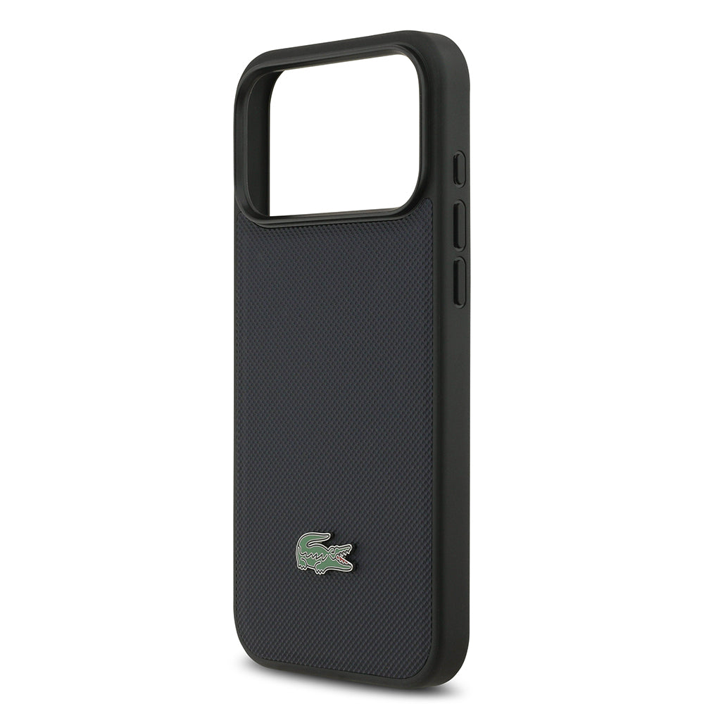 iPhone 17 Pro Max Kılıf Lacoste Orjinal Lisanslı M-safe Şarj Özellikli PU Pike Desenli Metal Logolu Kartlıklı Kapak