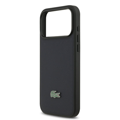 iPhone 17 Pro Max Kılıf Lacoste Orjinal Lisanslı M-safe Şarj Özellikli PU Pike Desenli Metal Logolu Kartlıklı Kapak