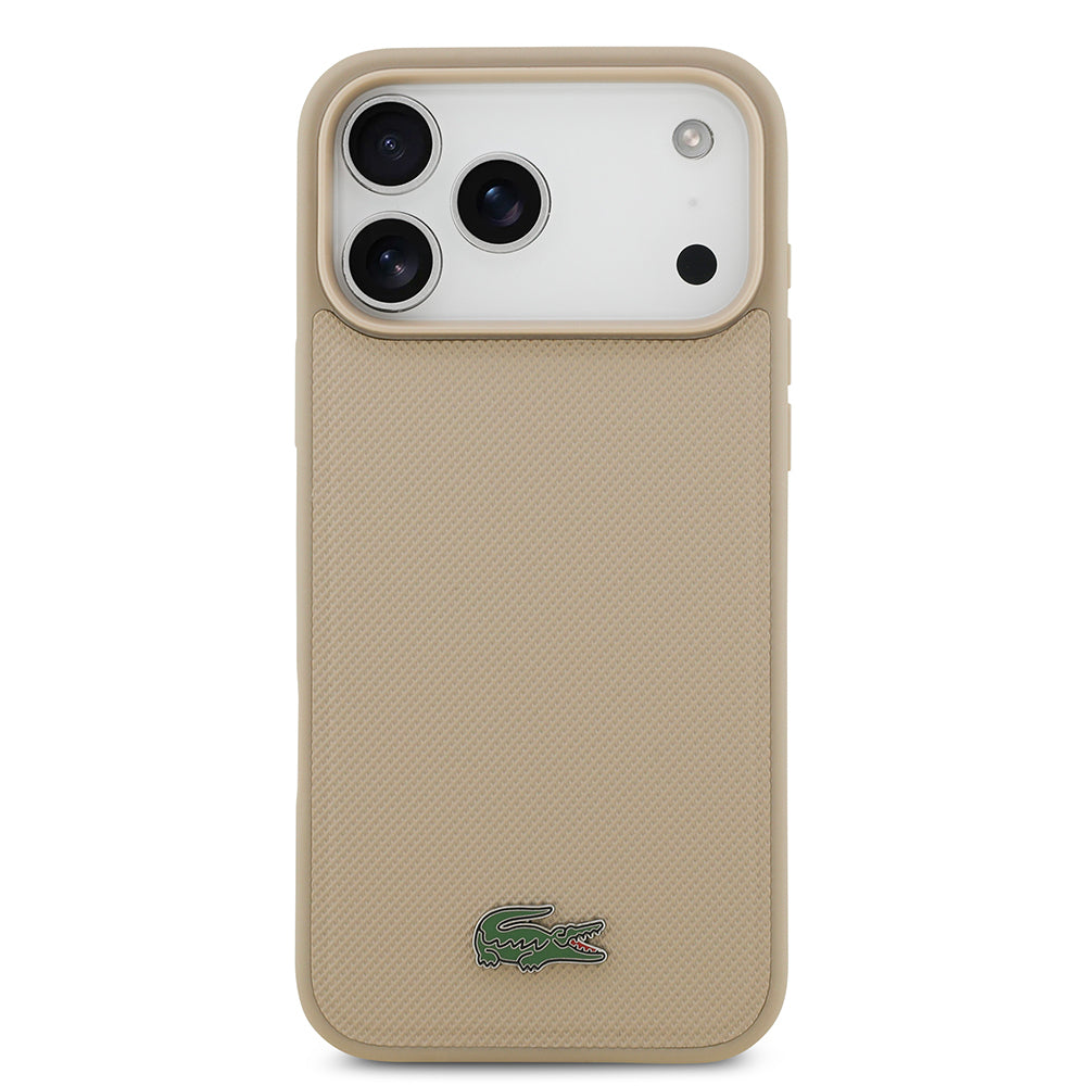 iPhone 17 Pro Max Kılıf Lacoste Orjinal Lisanslı M-safe Şarj Özellikli PU Pike Desenli Metal Logolu Kartlıklı Kapak