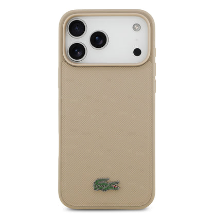iPhone 17 Pro Max Kılıf Lacoste Orjinal Lisanslı M-safe Şarj Özellikli PU Pike Desenli Metal Logolu Kartlıklı Kapak