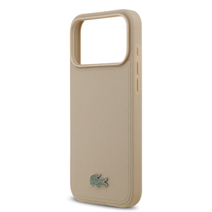 iPhone 17 Pro Max Kılıf Lacoste Orjinal Lisanslı M-safe Şarj Özellikli PU Pike Desenli Metal Logolu Kartlıklı Kapak