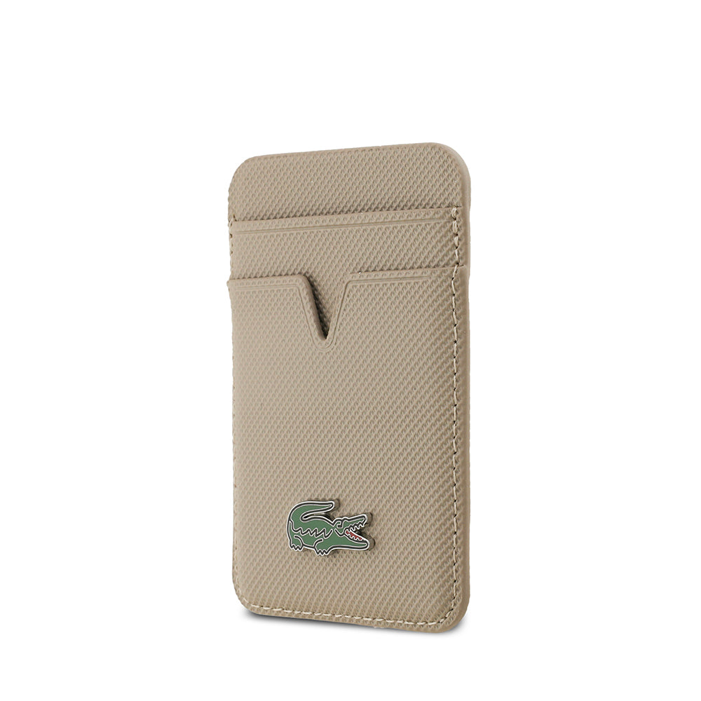 iPhone 17 Pro Max Kılıf Lacoste Orjinal Lisanslı M-safe Şarj Özellikli PU Pike Desenli Metal Logolu Kartlıklı Kapak