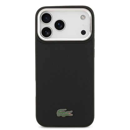 iPhone 17 Pro Max Kılıf Lacoste Orjinal Lisanslı M-safe Şarj Özellikli PU Pike Desenli Standlı Metal Logolu Kapak