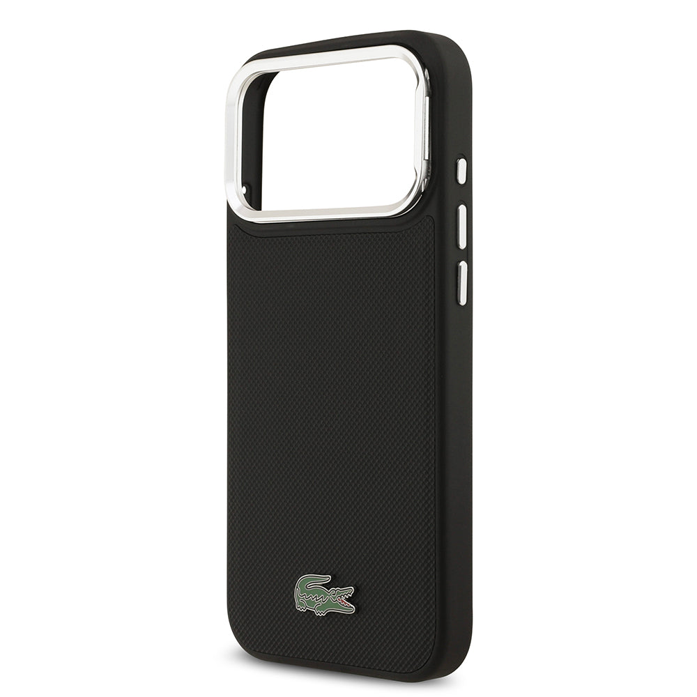 iPhone 17 Pro Max Kılıf Lacoste Orjinal Lisanslı M-safe Şarj Özellikli PU Pike Desenli Standlı Metal Logolu Kapak