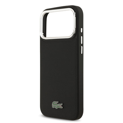 iPhone 17 Pro Max Kılıf Lacoste Orjinal Lisanslı M-safe Şarj Özellikli PU Pike Desenli Standlı Metal Logolu Kapak