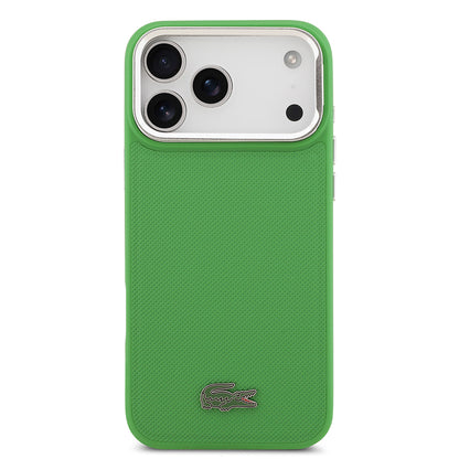 iPhone 17 Pro Max Kılıf Lacoste Orjinal Lisanslı M-safe Şarj Özellikli PU Pike Desenli Standlı Metal Logolu Kapak