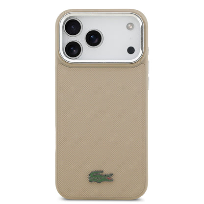 iPhone 17 Pro Max Kılıf Lacoste Orjinal Lisanslı M-safe Şarj Özellikli PU Pike Desenli Standlı Metal Logolu Kapak