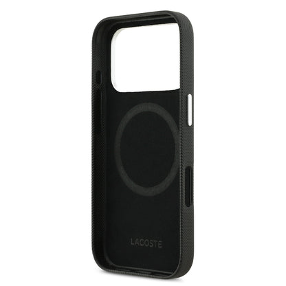 Apple iPhone 17 Pro Max Kılıf Lacoste Orjinal Lisanslı M-Safe Şarj Özellikli PVC Pike Desenli Arka Yüzey İkonik Timsah Dokuma Logolu Kapak