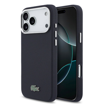 Apple iPhone 17 Pro Max Kılıf Lacoste Orjinal Lisanslı M-Safe Şarj Özellikli PVC Pike Desenli Arka Yüzey İkonik Timsah Dokuma Logolu Kapak