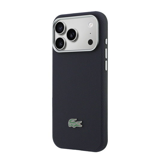 Apple iPhone 17 Pro Max Kılıf Lacoste Orjinal Lisanslı M-Safe Şarj Özellikli PVC Yarı Pike Desenli Arka Yüzey İkonik Timsah Dokuma Logolu Kapak