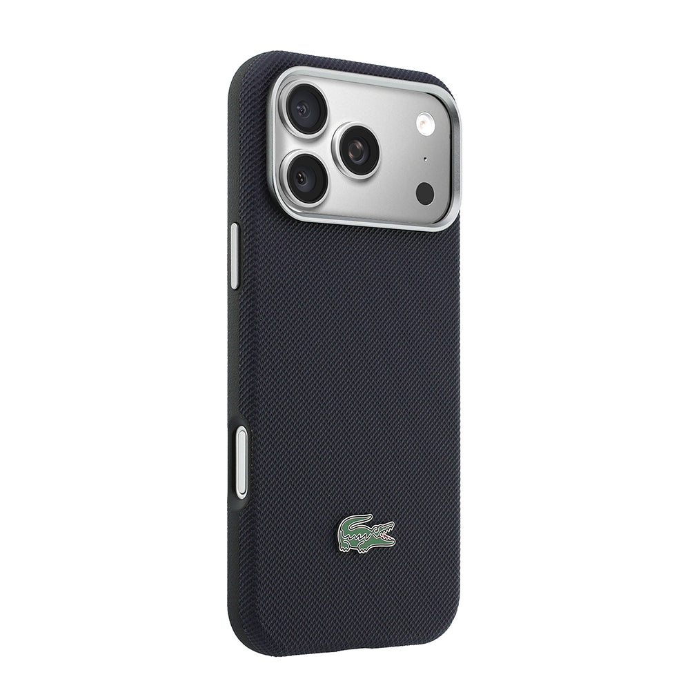 Apple iPhone 17 Pro Max Kılıf Lacoste Orjinal Lisanslı M-Safe Şarj Özellikli PVC Yarı Pike Desenli Arka Yüzey İkonik Timsah Dokuma Logolu Kapak
