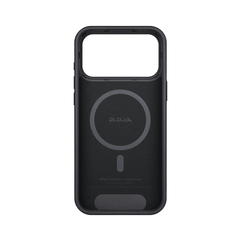 iPhone 17 Pro Max Kılıf M-safe Şarj Özellikli 1500D Aramid Fiber Pitaka Military-Grade Classic Serisi Black-Grey Twill Kapak