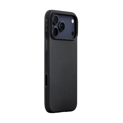 iPhone 17 Pro Max Kılıf M-safe Şarj Özellikli 1500D Aramid Fiber Pitaka Military-Grade Classic Serisi Black-Grey Twill Kapak