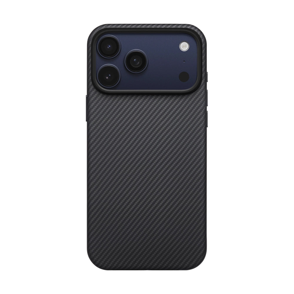 iPhone 17 Pro Max Kılıf M-safe Şarj Özellikli 1500D Aramid Fiber Pitaka Military-Grade Classic Serisi Black-Grey Twill Kapak