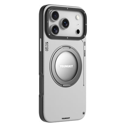 iPhone 17 Pro Max Kılıf M-safe Şarj Özellikli 360 Derece Standlı Basit Mat Deri Desenli Youngkit Tech Leather Serisi Kapak