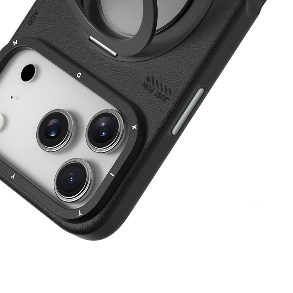 iPhone 17 Pro Max Kılıf M-safe Şarj Özellikli 360 Derece Standlı Basit Mat Deri Desenli Youngkit Tech Leather Serisi Kapak