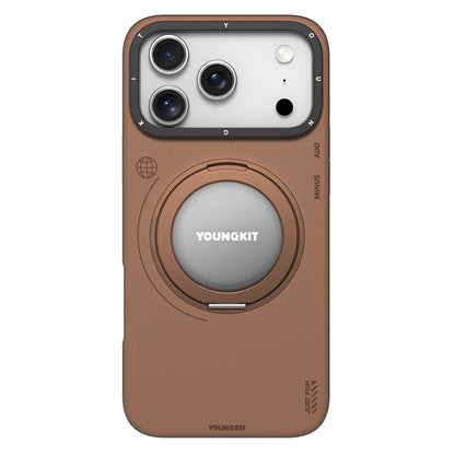iPhone 17 Pro Max Kılıf M-safe Şarj Özellikli 360 Derece Standlı Basit Mat Deri Desenli Youngkit Tech Leather Serisi Kapak