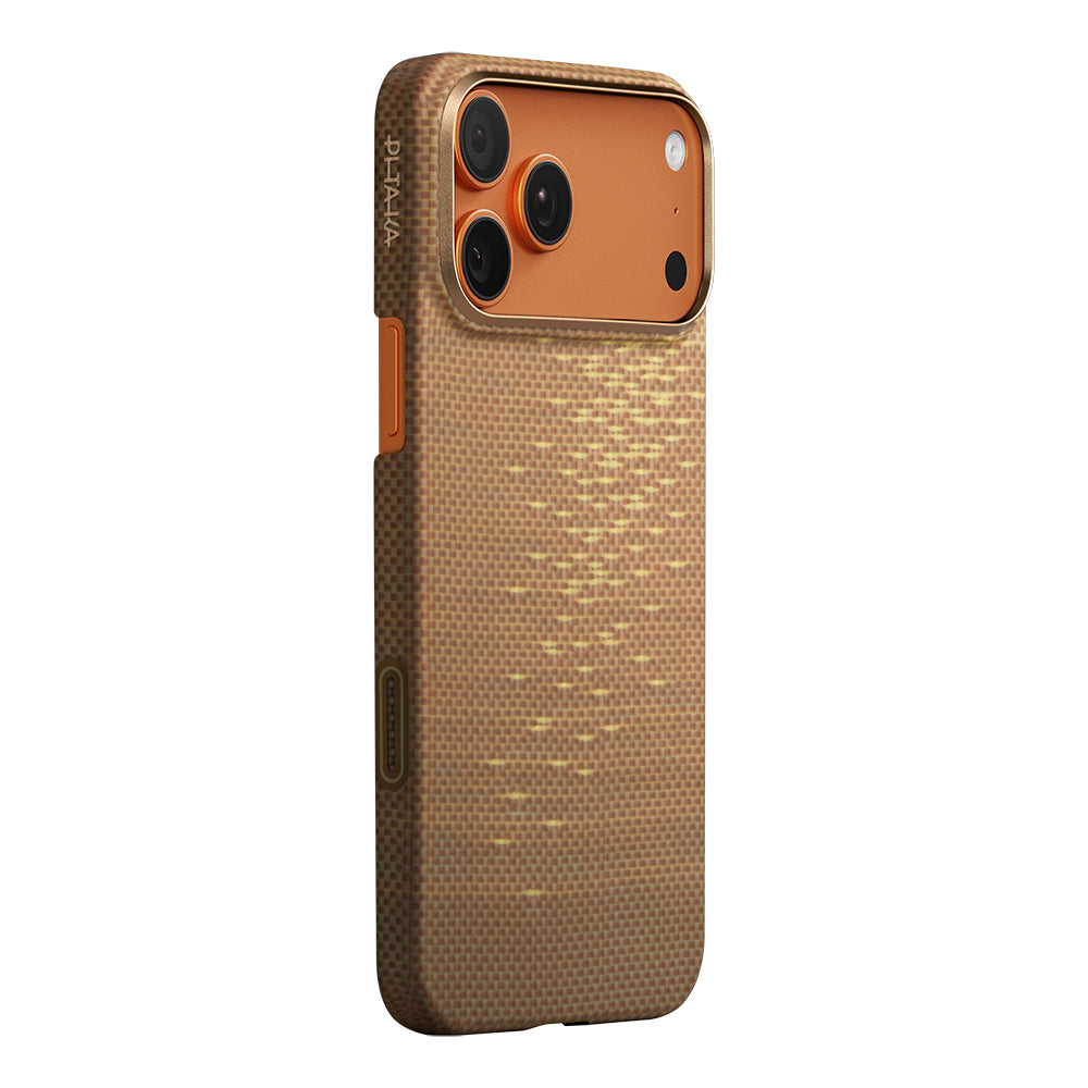 iPhone 17 Pro Max Kılıf M-safe Şarj Özellikli Aramid Fiber Pitaka Glints of Gold Ultra Slim Serisi Kapak