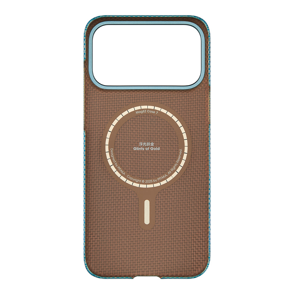 iPhone 17 Pro Max Kılıf M-safe Şarj Özellikli Aramid Fiber Pitaka Glints of Gold Ultra Slim Serisi Kapak