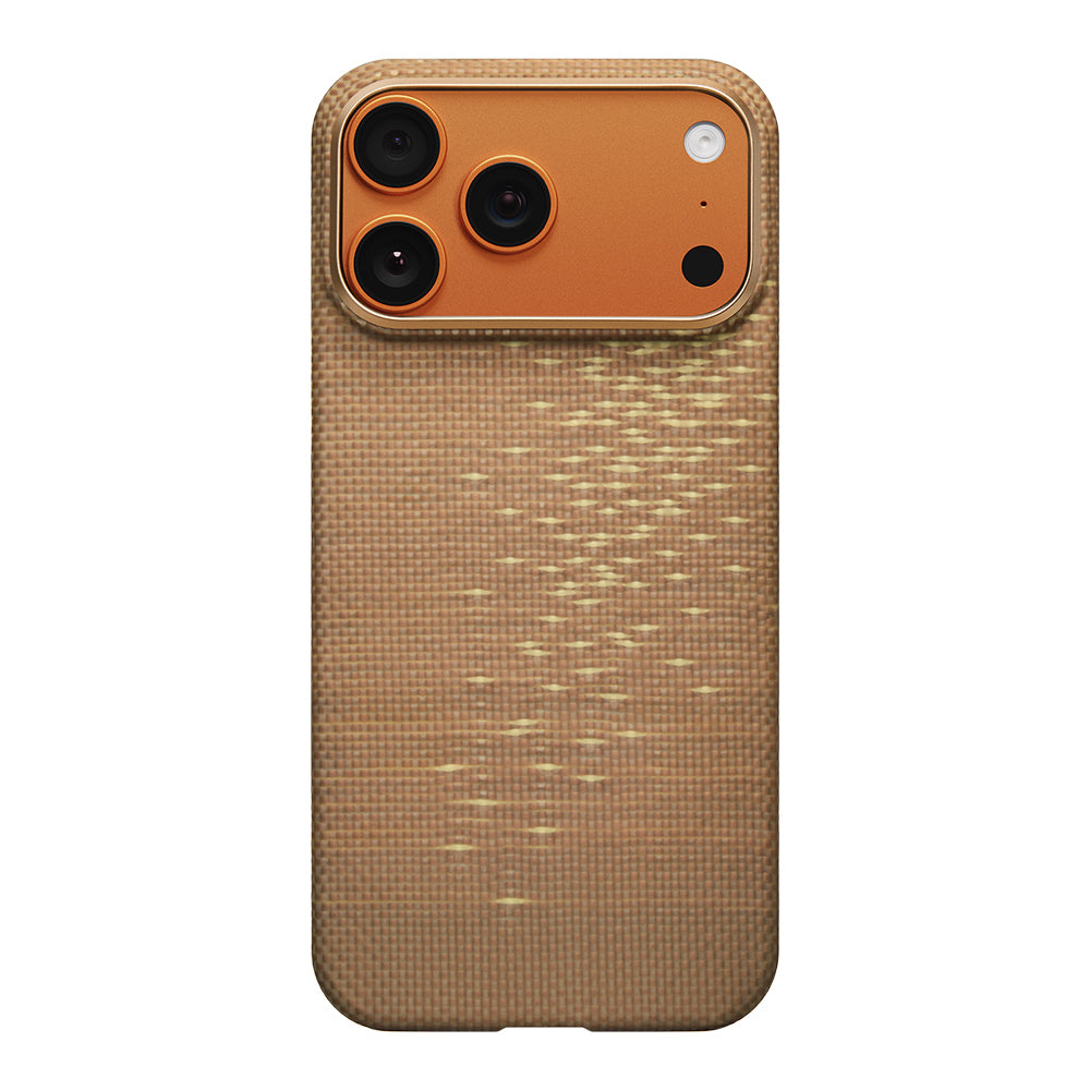 iPhone 17 Pro Max Kılıf M-safe Şarj Özellikli Aramid Fiber Pitaka Glints of Gold Ultra Slim Serisi Kapak