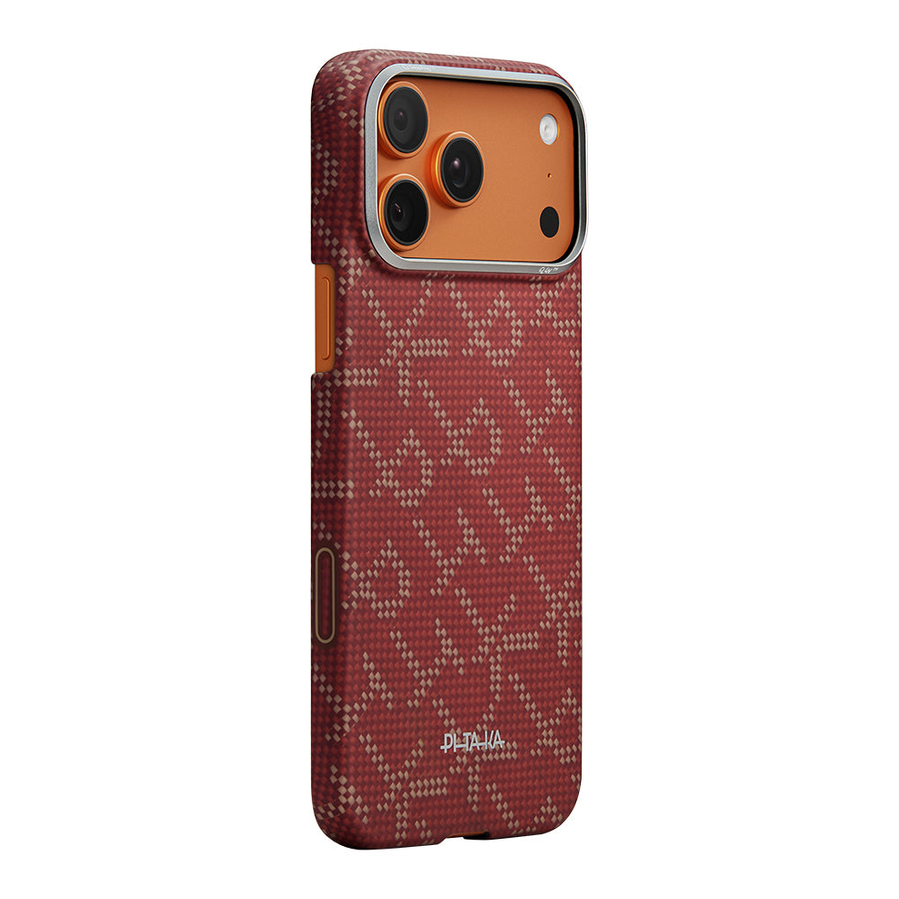 Apple iPhone 17 Pro Max Kılıf M-safe Şarj Özellikli Aramid Fiber Pitaka Tactile Woven Monogram Serisi Kapak