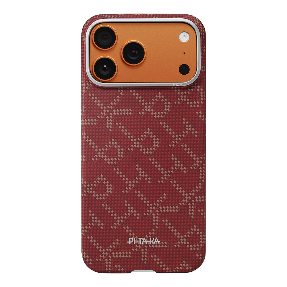 Apple iPhone 17 Pro Max Kılıf M-safe Şarj Özellikli Aramid Fiber Pitaka Tactile Woven Monogram Serisi Kapak