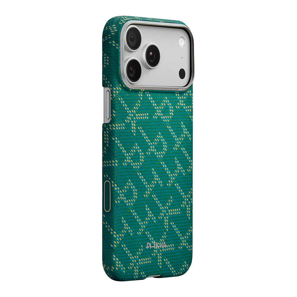 Apple iPhone 17 Pro Max Kılıf M-safe Şarj Özellikli Aramid Fiber Pitaka Tactile Woven Monogram Serisi Kapak